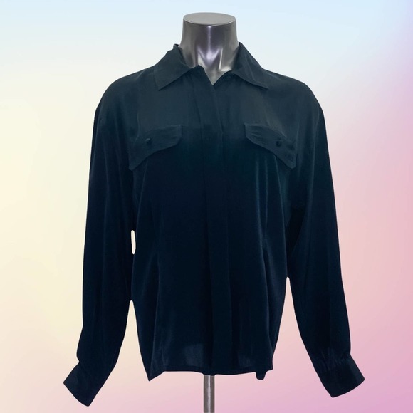 SUSAN Hutton Petite Black Button Down L/S Blouse - Picture 11 of 12